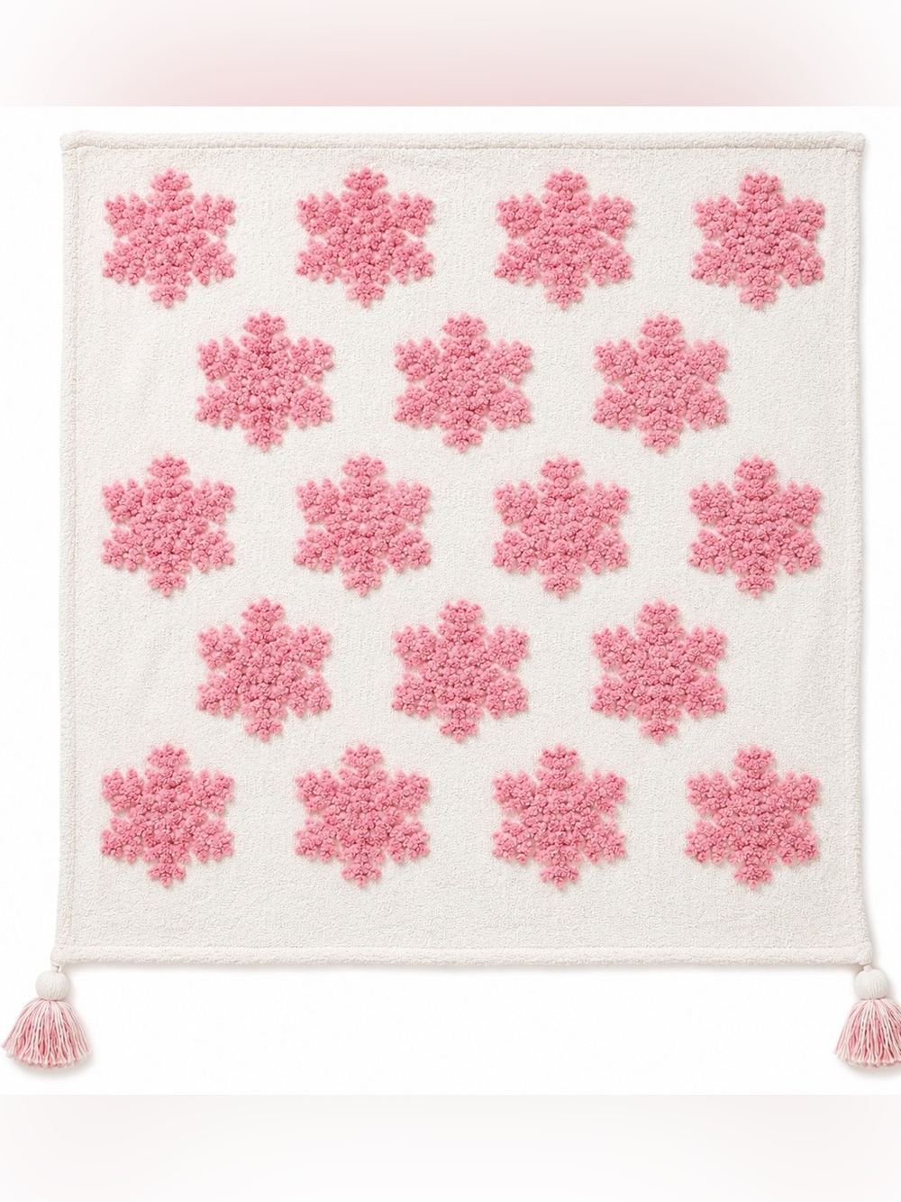 Rachel Zoe Pink Snowflake Christmas Throw Blanket Tufted Tassel Cotton Blend